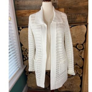 Cabi White Crochet Boho Coastal Cardigan Longline Medium